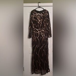 Black Long Sleeve Sequin Evening Gown